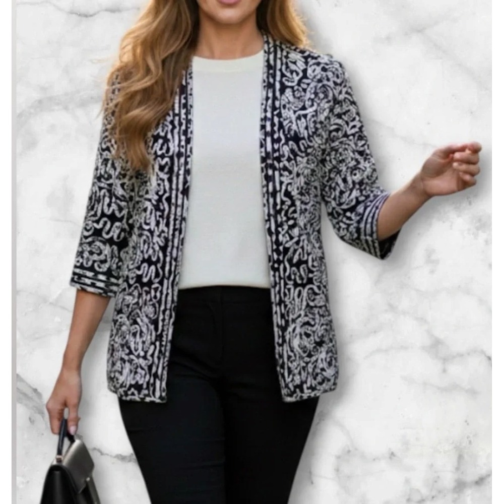 Chico's Travelers Size 1 (8/10) Soutache Embroidered Open Front Jacket Animal